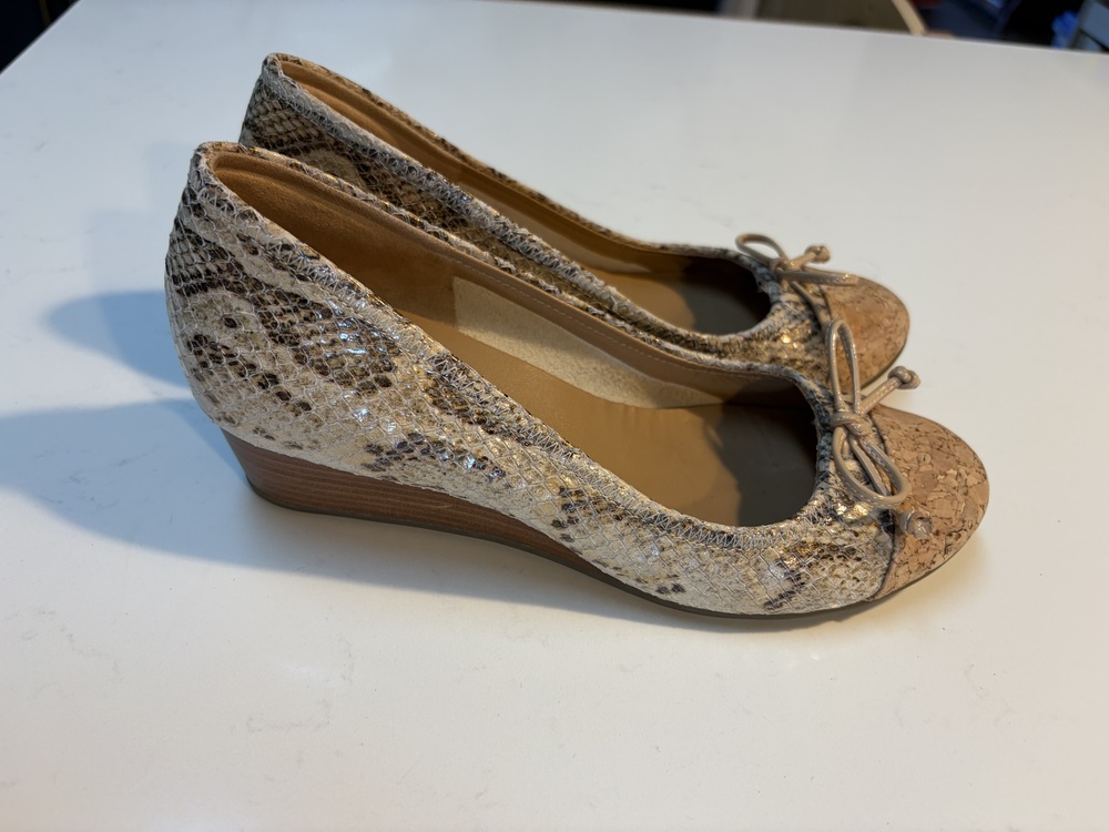 Cole Haan Air Tali Lace Wedge Women's Shoes Tan Size 6 AA Snakeskin Cork Toe